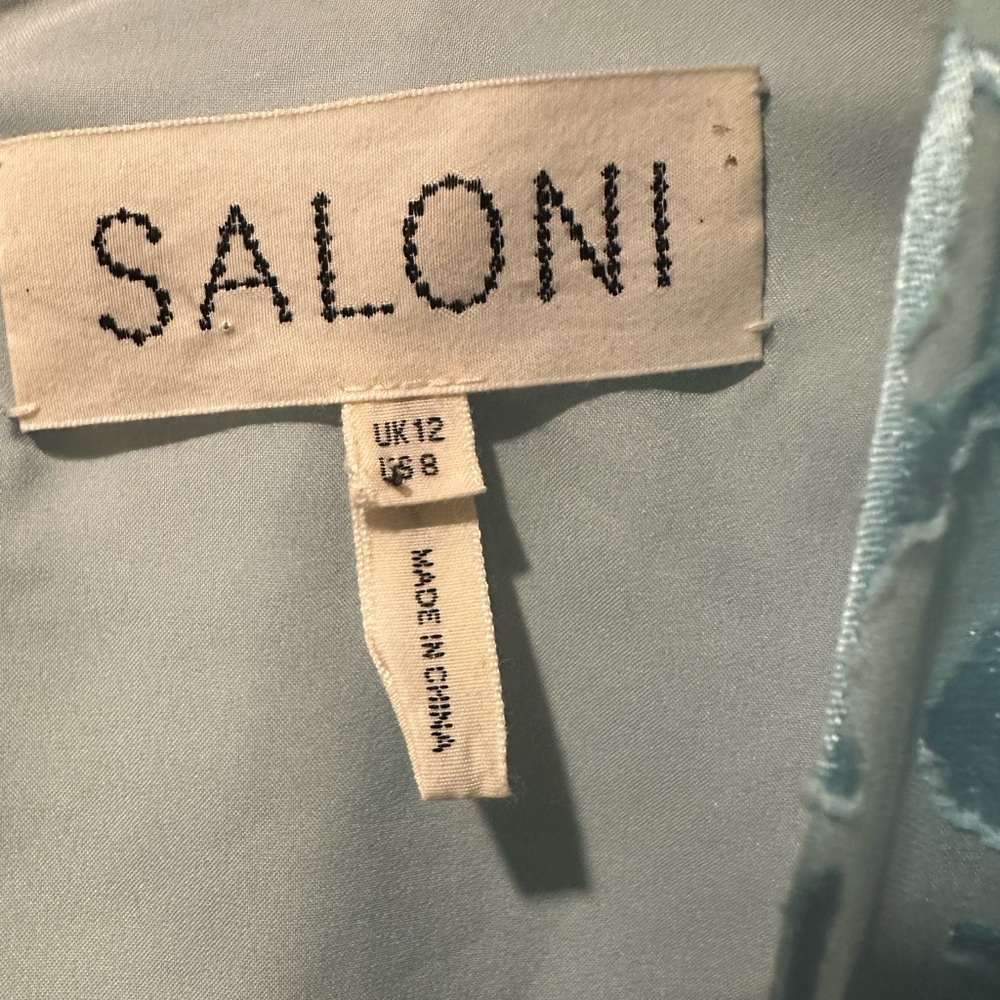 SALONI Light Blue Dress with Floral Accents - Picture 3 of 4